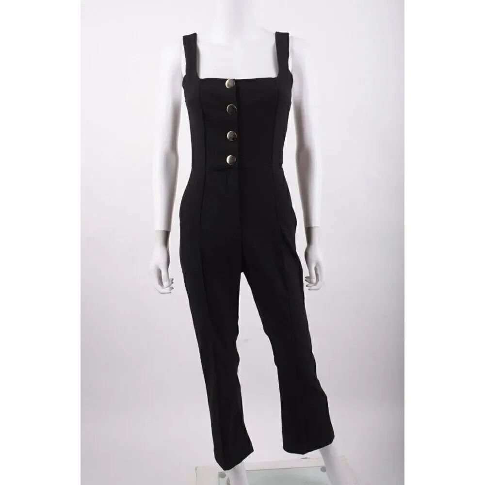 Zara Womans One piece Jumpsuit Long gold buttons Size S Black 8755/688 NWT